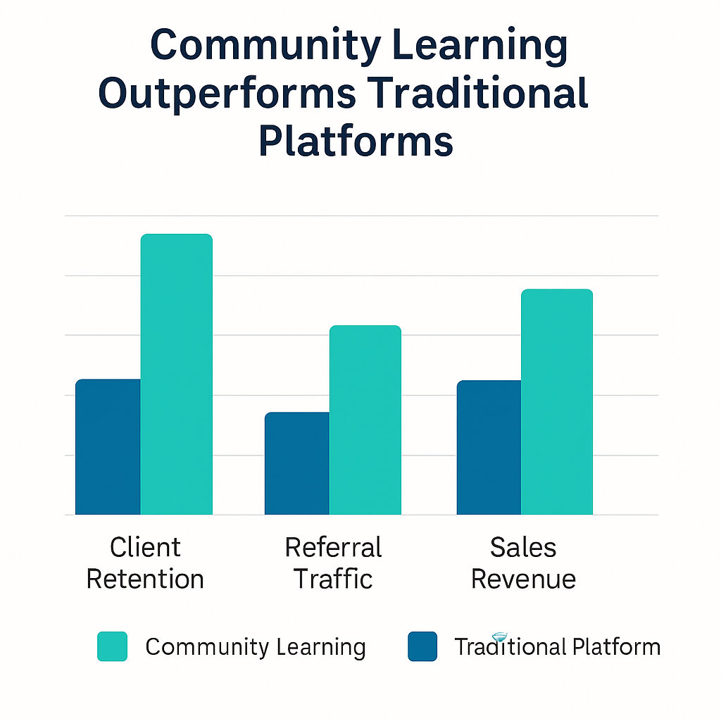 A bar graph comparing traditional platforms and NetworQ Social on engagement, learner retention, creator earnings, and community growth, showing NetworQ Social outperforming across all categories.